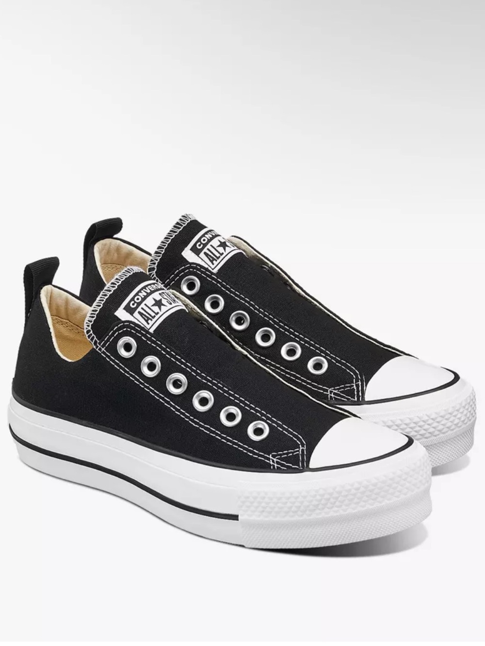 Converse Black and White Slip-On Platform Sneakers
